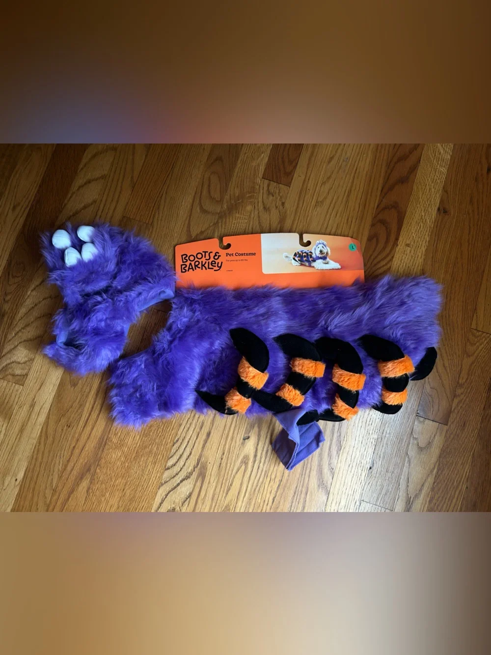 Boots & Barkley Purple and Orange Fuzzy Spider Pet Costume large